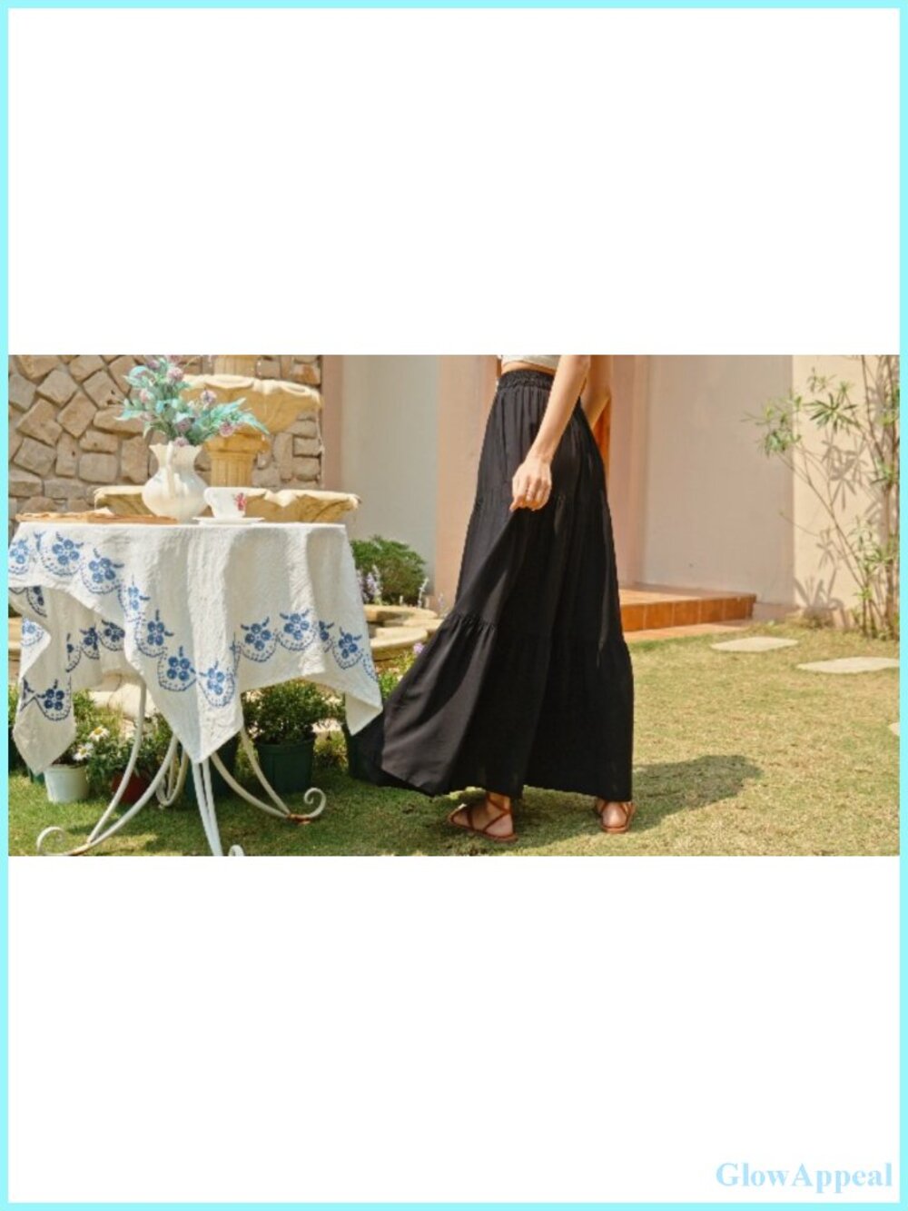 Boho A-Line Maxi Skirt 100% Viscose Tiered Renaissance Skirt with Pockets - Picture 6 of 6